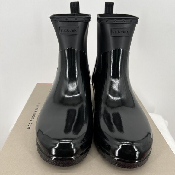 NWB HUNTER Women Refined Low Heel Biker Rubber Black Gloss Rain Boot Duo Size 10 - Picture 6 of 13